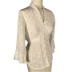 ALC Vintage Y2K White‎ Embroidered Blouse M Fairy Classic Neutral Boho Cottage